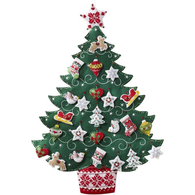 Bucilla Felt Applique Advent Calendar Kit, 17 by 24-Inch, Nordic Tree, Green, (86584) - Image 1